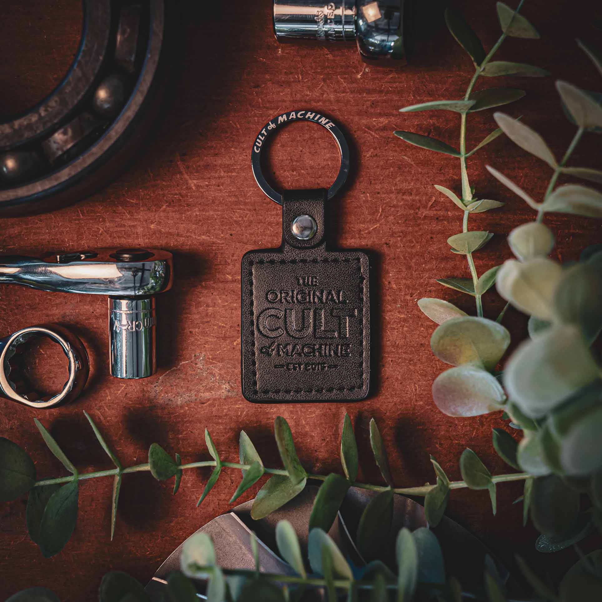 Cult Of Machine. Leather Keyring