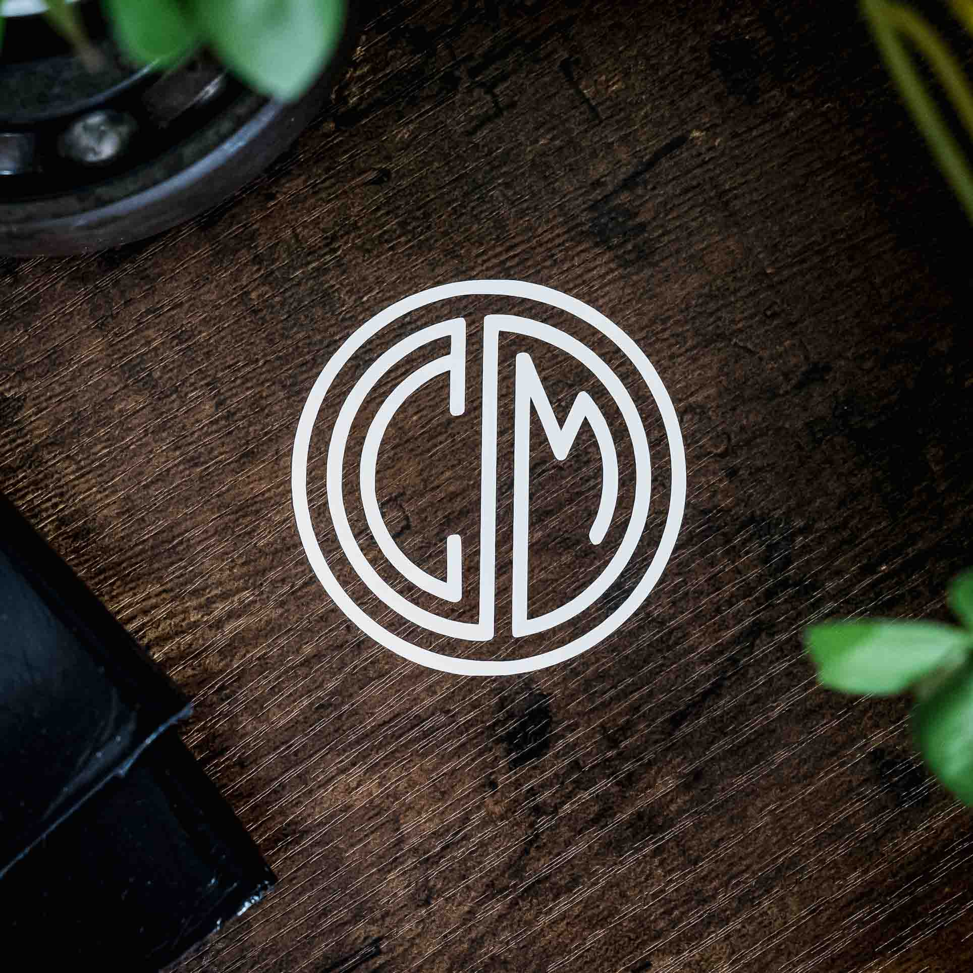 C&M. Mini.Roundel. White. Script. Sticker